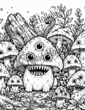 Three-Eyed Mushroom Family — 5 Page Creepy Coloring Bundle
