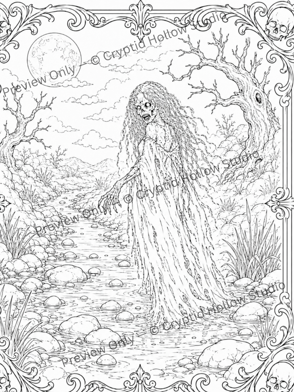 The White Lady Coloring Bundle | 3 Printable Ghost Coloring Pages | Haunted Legend Adult Coloring Pack