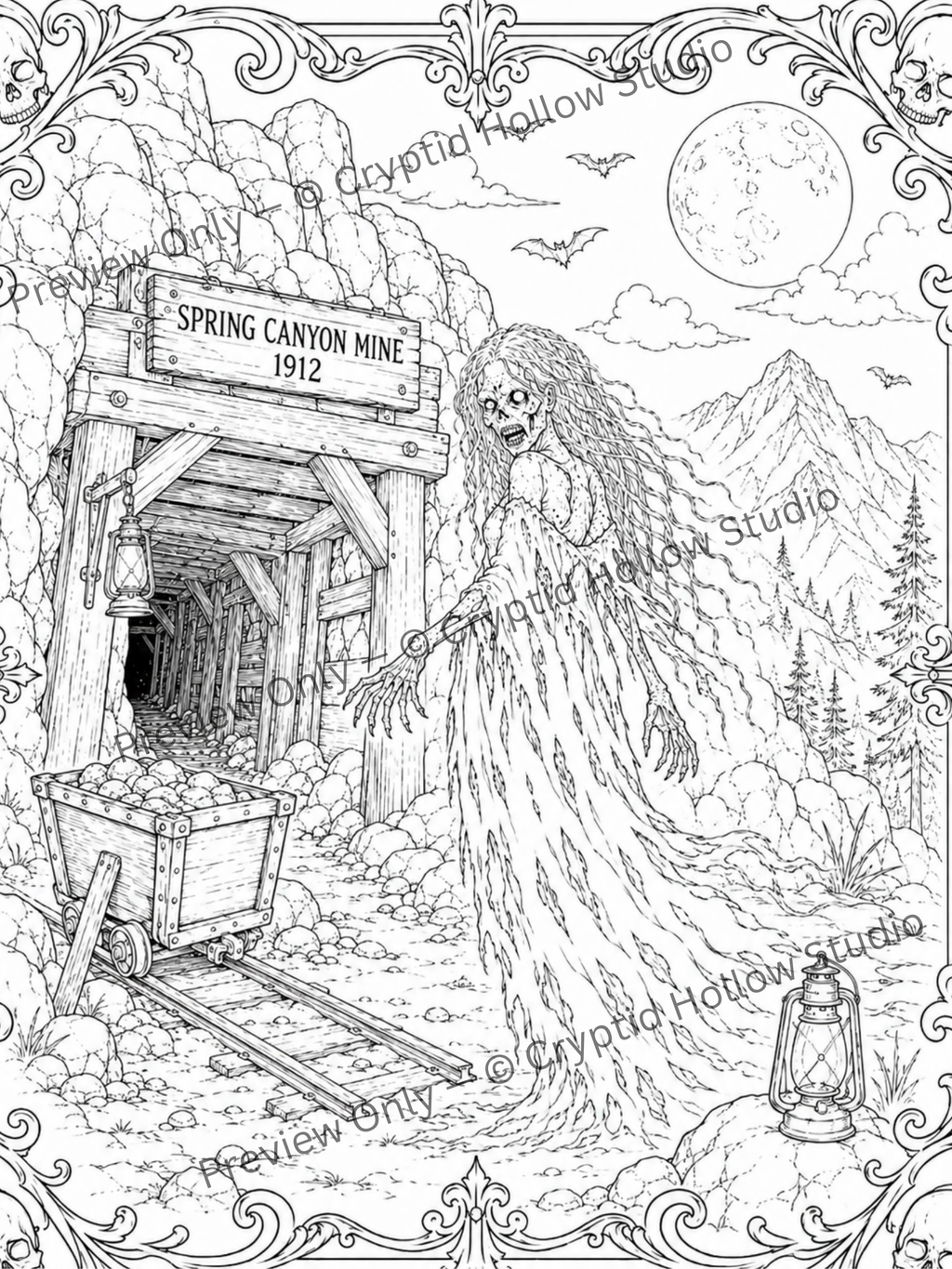 The White Lady Coloring Bundle | 3 Printable Ghost Coloring Pages | Haunted Legend Adult Coloring Pack