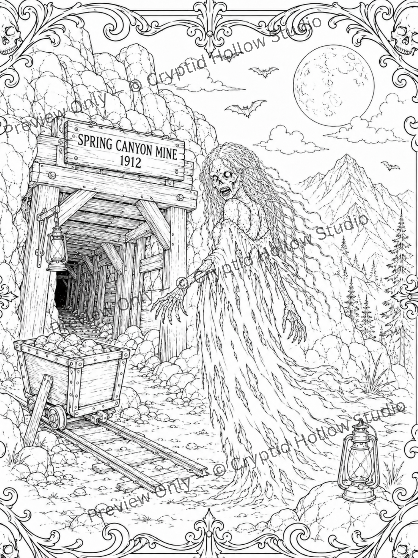 The White Lady Coloring Bundle | 3 Printable Ghost Coloring Pages | Haunted Legend Adult Coloring Pack