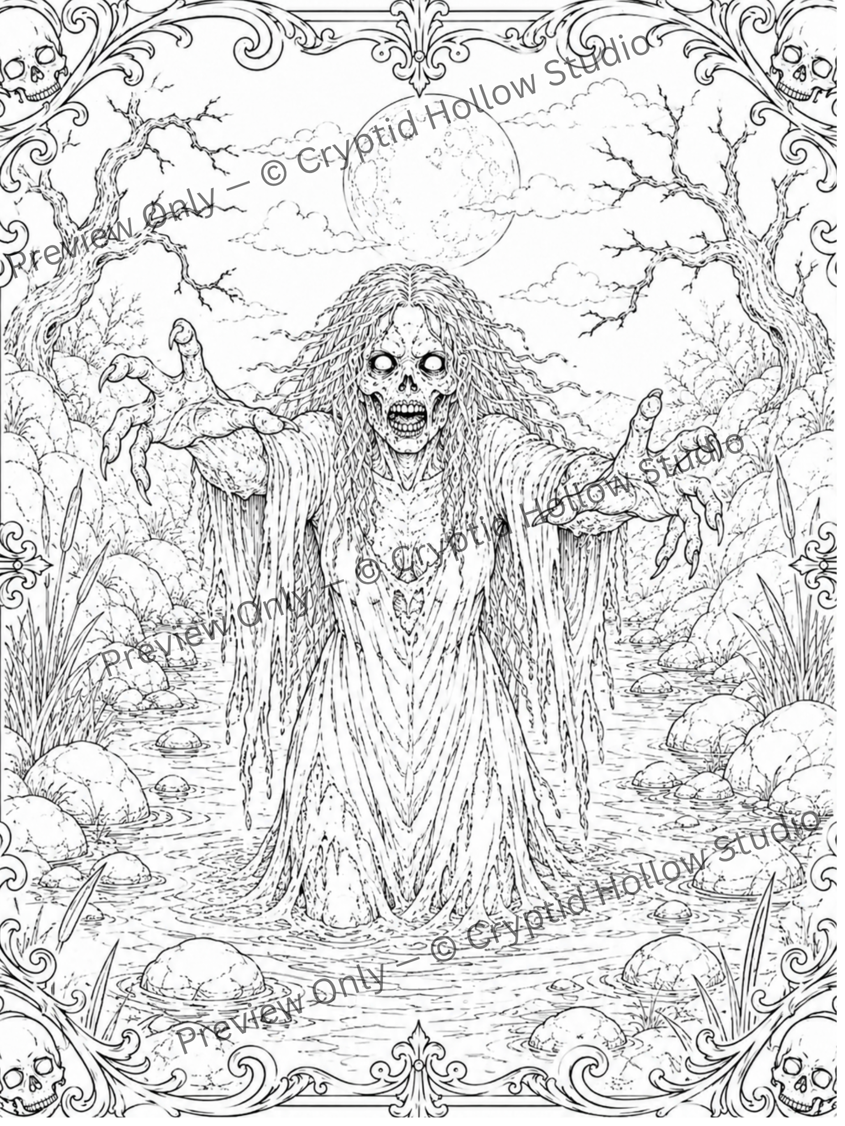 The White Lady Coloring Bundle | 3 Printable Ghost Coloring Pages | Haunted Legend Adult Coloring Pack