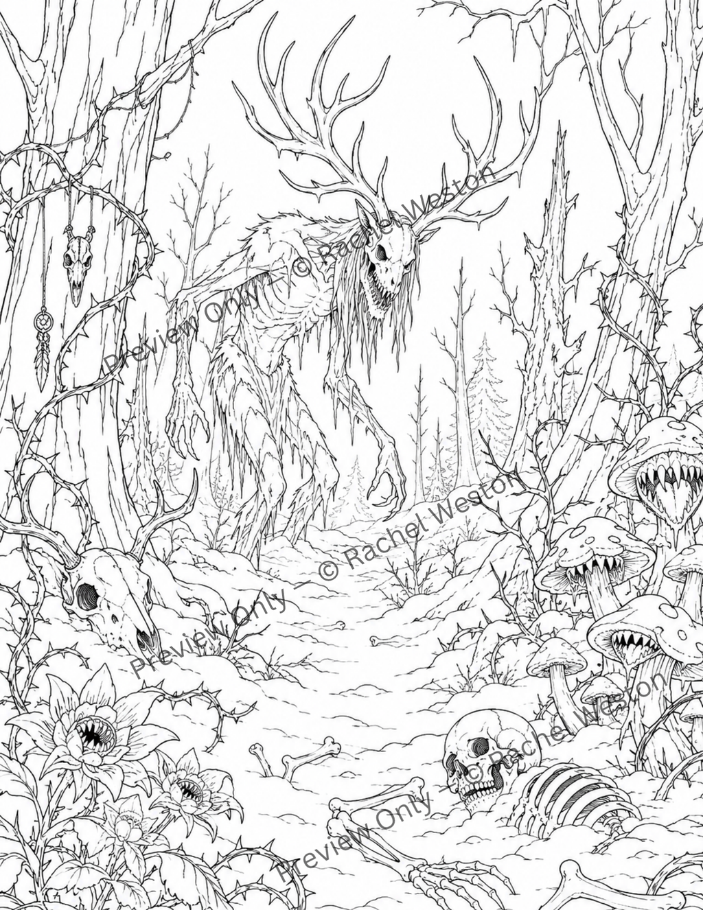 Creepy Cryptid Coloring Pages Bundle | Printable Adult Coloring Pages | Spooky Monsters, Folklore Creatures & Haunted Forest Cryptids