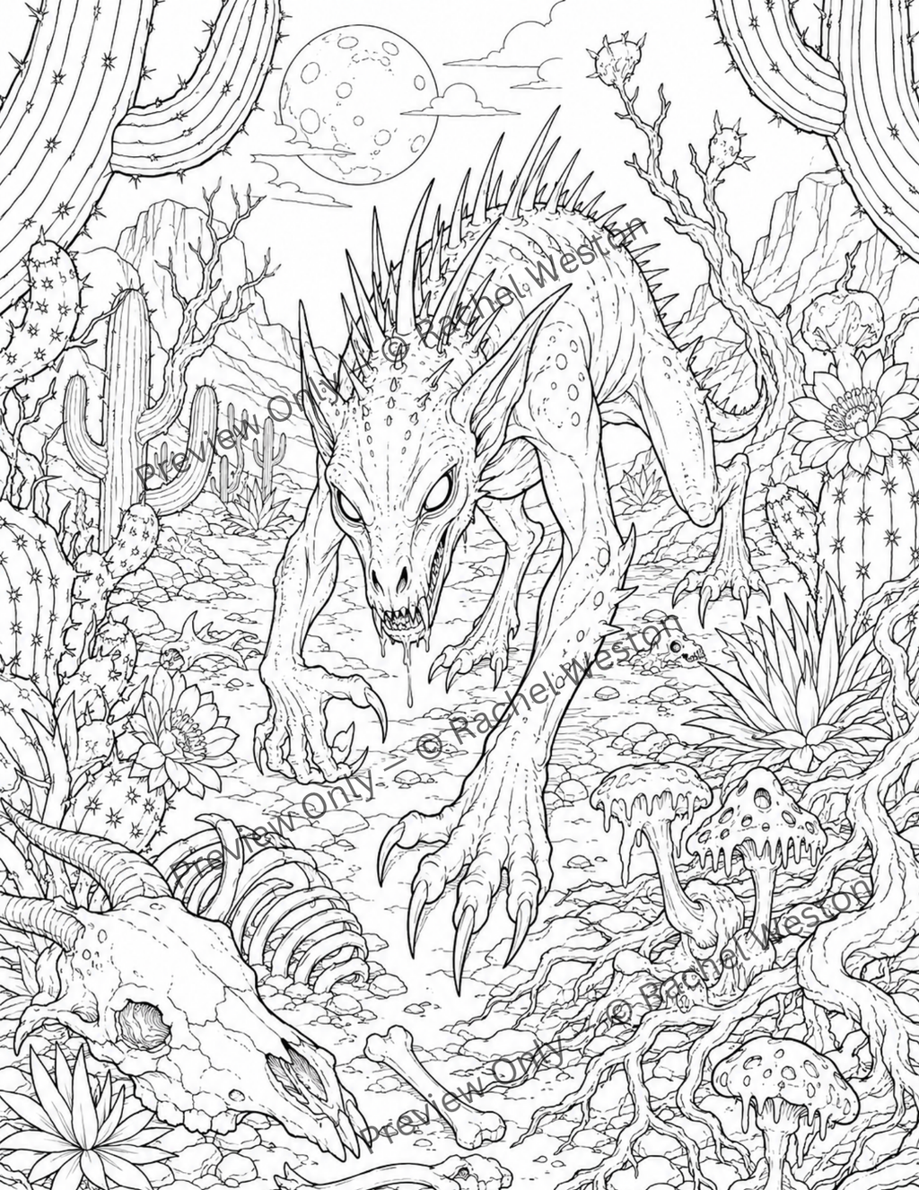 Creepy Cryptid Coloring Pages Bundle | Printable Adult Coloring Pages | Spooky Monsters, Folklore Creatures & Haunted Forest Cryptids