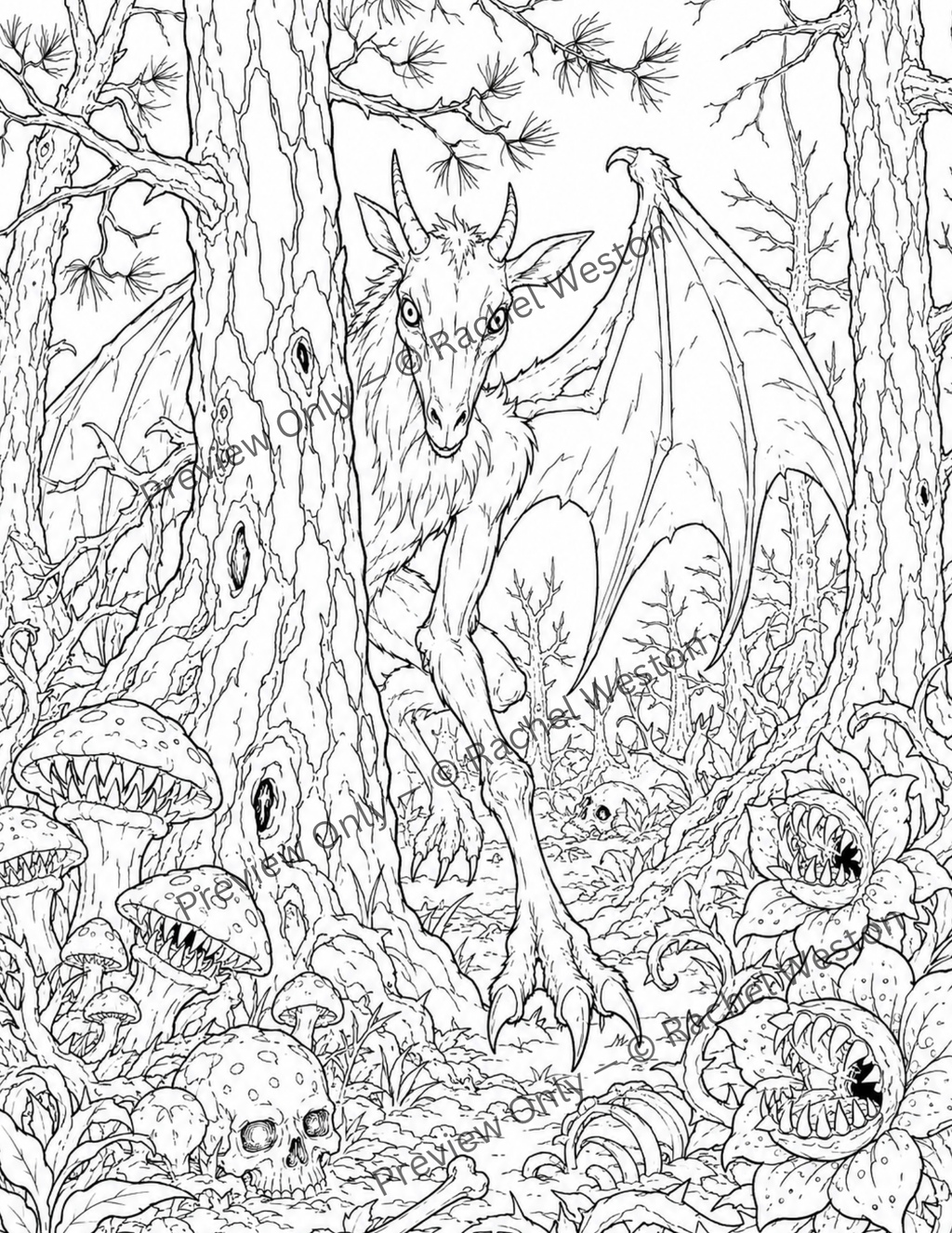 Creepy Cryptid Coloring Pages Bundle | Printable Adult Coloring Pages | Spooky Monsters, Folklore Creatures & Haunted Forest Cryptids