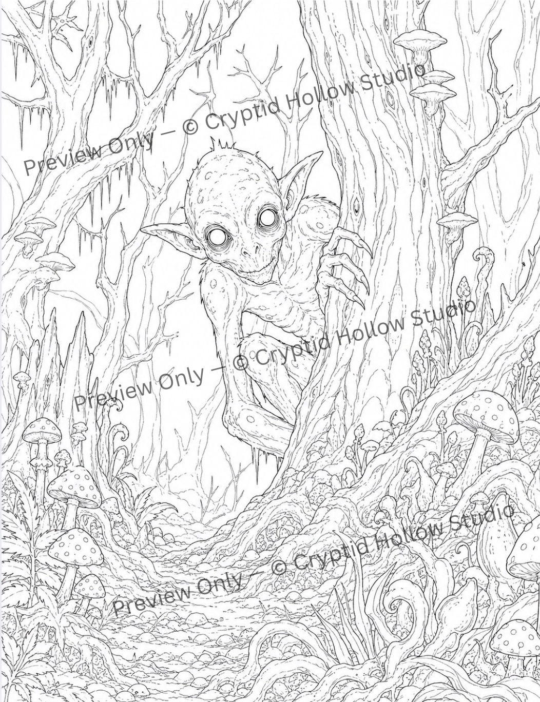 Cryptid Hollow: Forest Nightmares Mini Bundle | 3 Printable Spooky Coloring Pages
