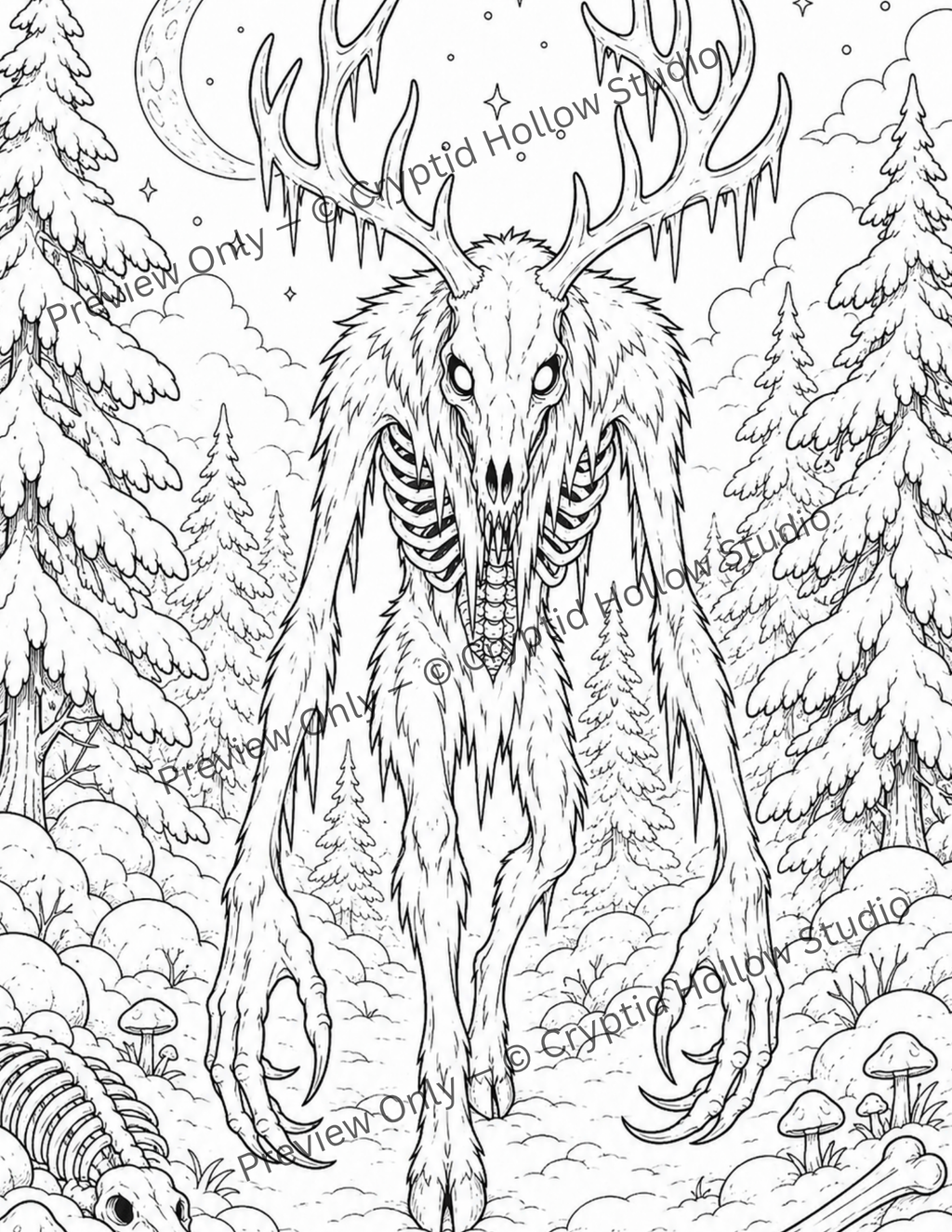 Cryptid Hollow: Forest Nightmares Mini Bundle | 3 Printable Spooky Coloring Pages
